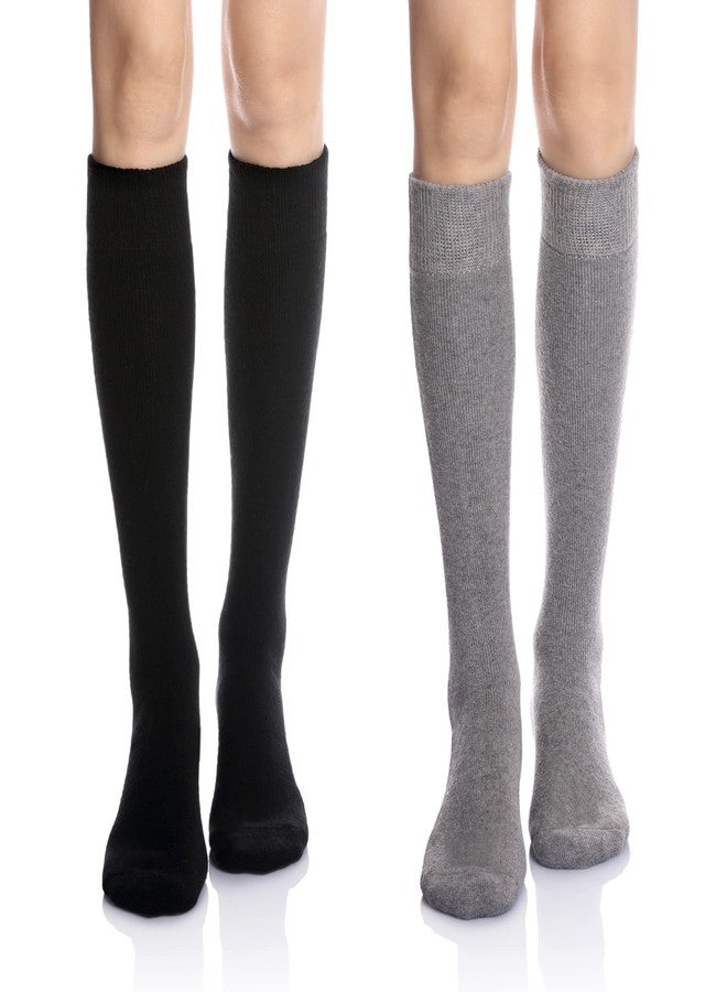 Eyean Women's Knee High Wool Socks Winter Thick Thermal Soft Comfy Over Knee Long High Socks 2 Pairs (Solid Color Black+Grey) - Image 1